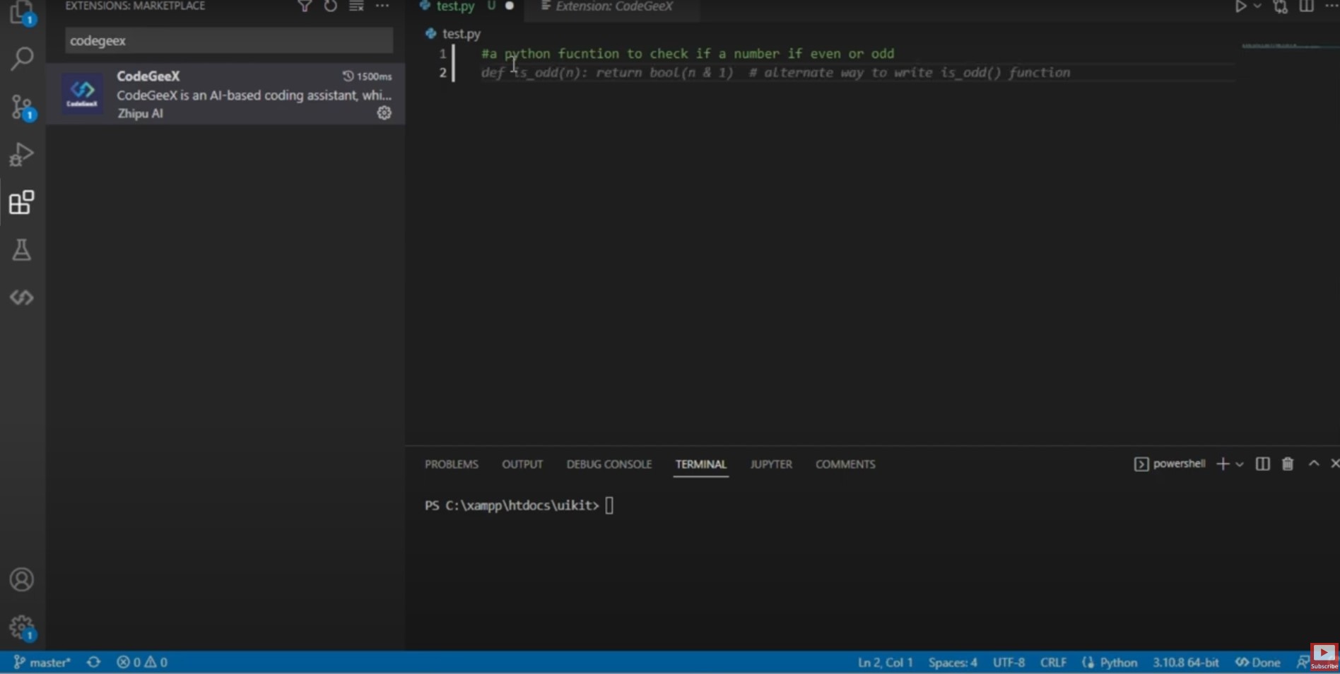 Capture de CodeGeex