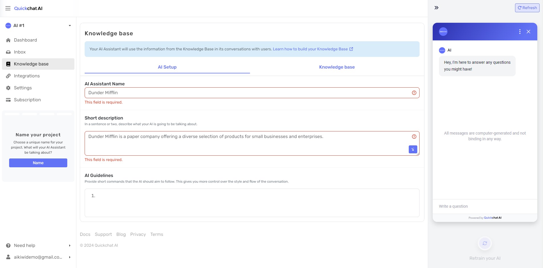 Capture de Quickchat AI