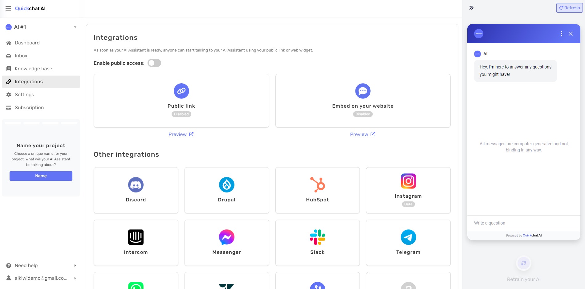 Capture 2 de Quickchat AI