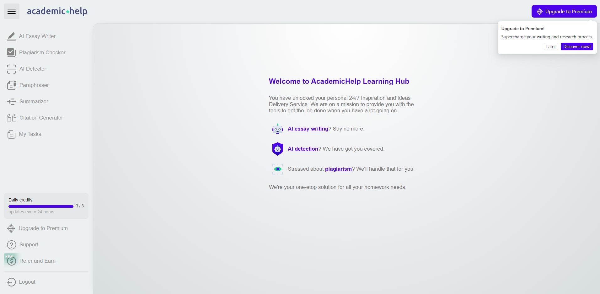 Capture de AcademicHelp AI Writer