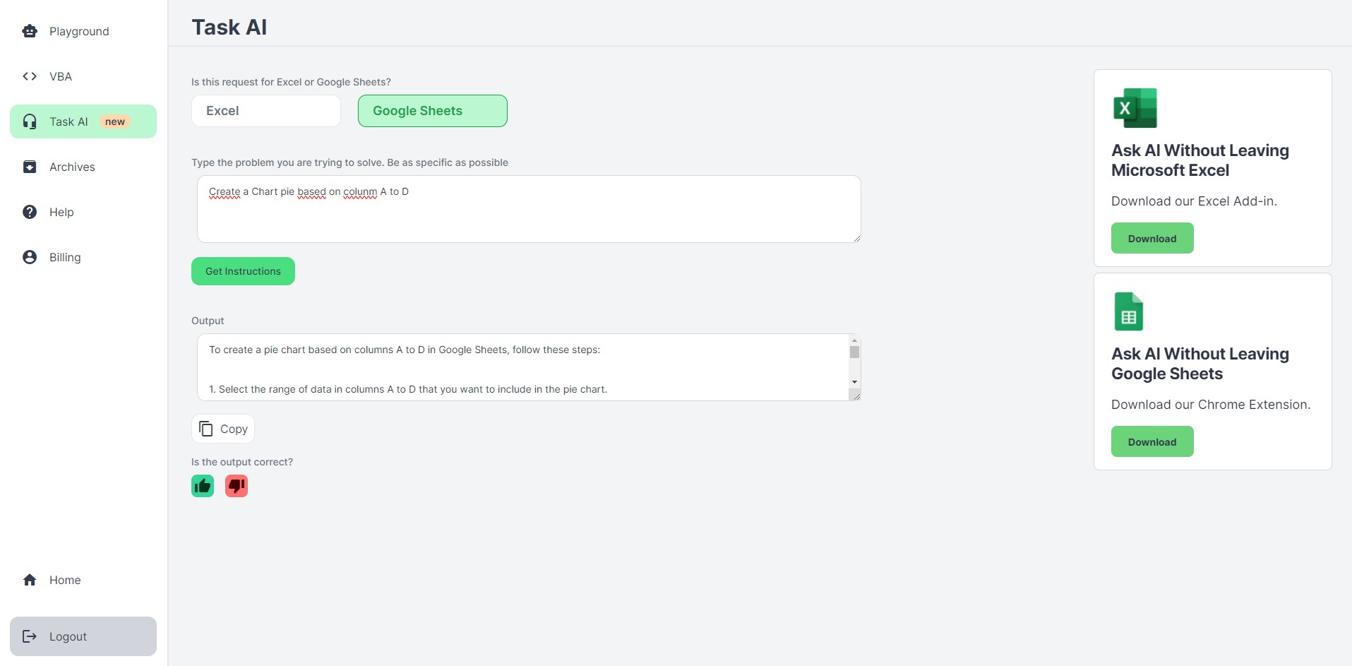 Capture de AI Excel Bot