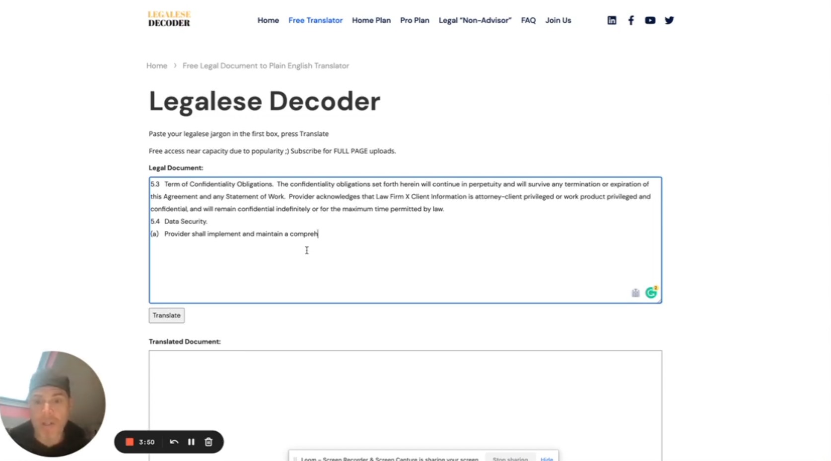 Capture de Legalese Decoder