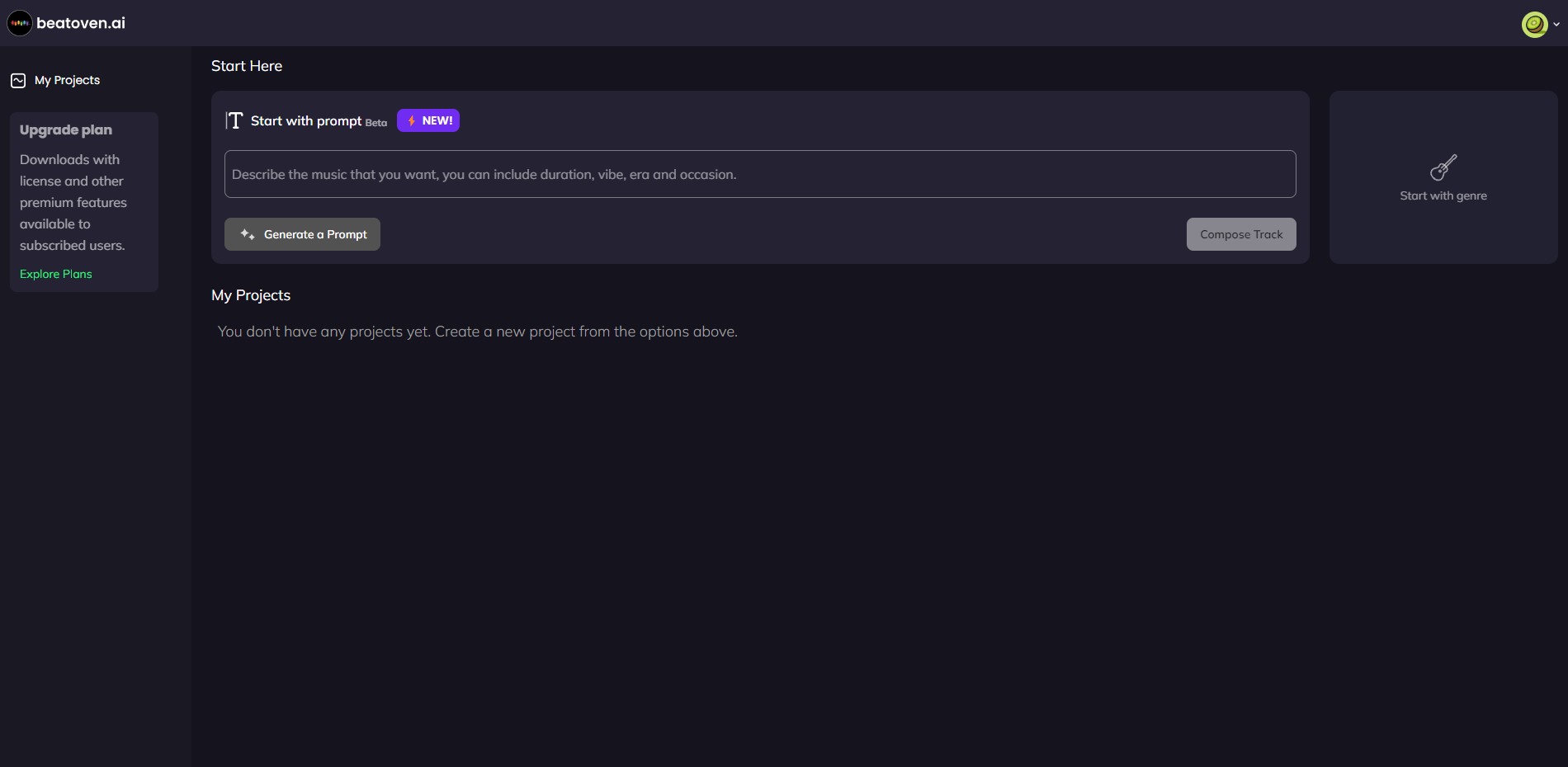 Capture de Beatoven.ai