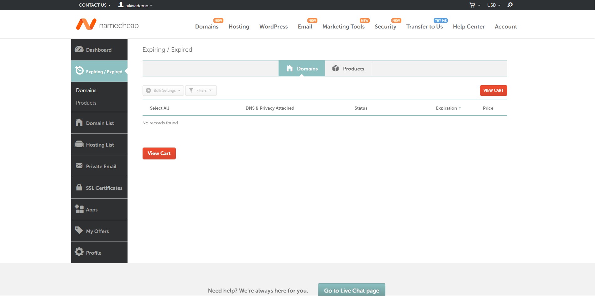 Capture de Namecheap