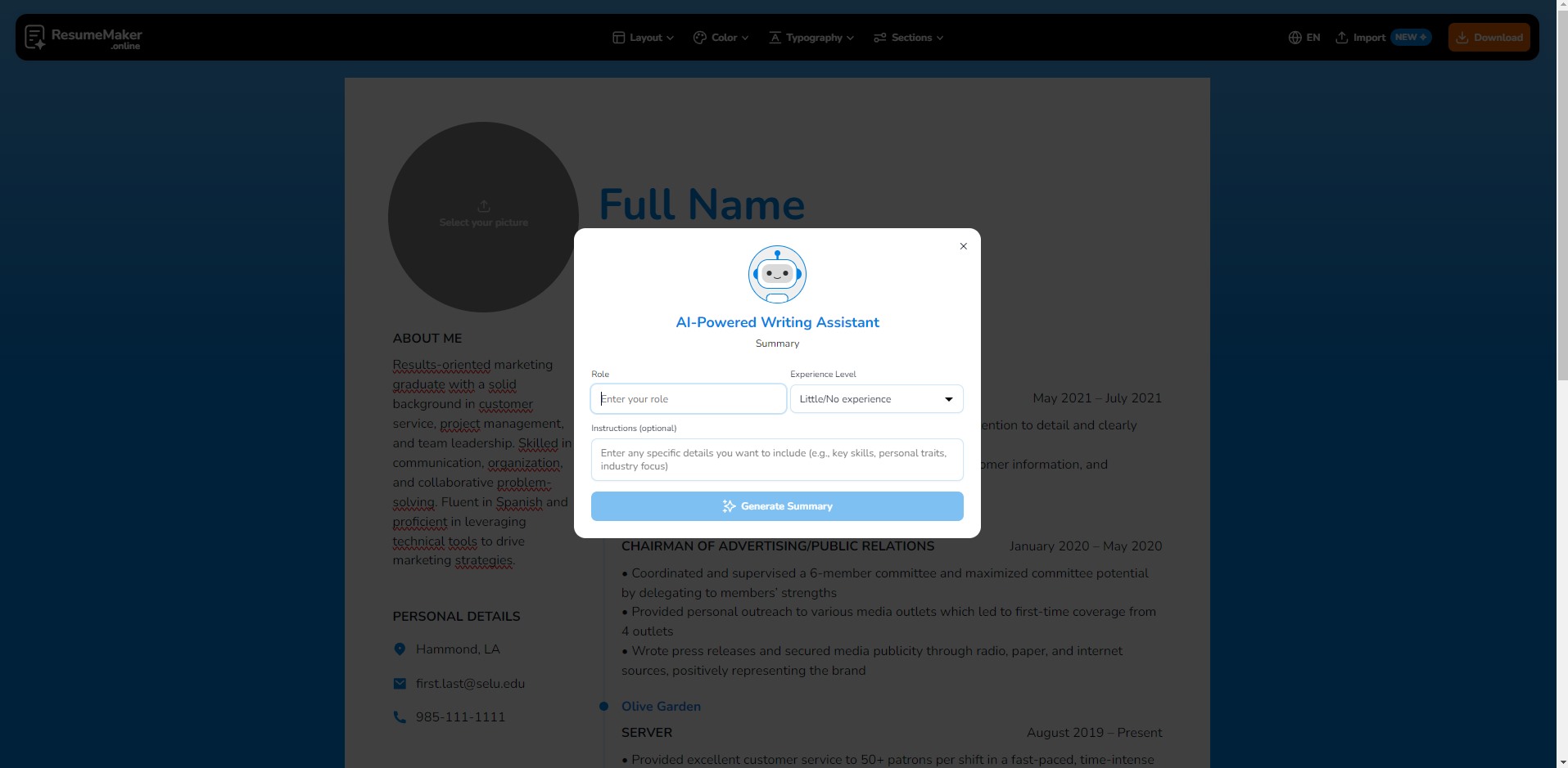 Capture de Resume Maker